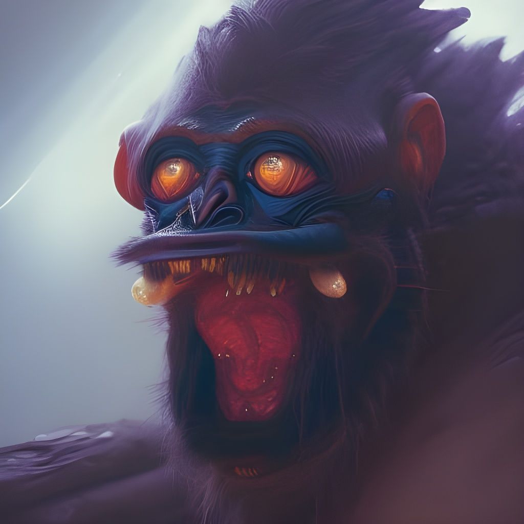 Demonic Alien Monkey Portrait in Hyperdetailed Style