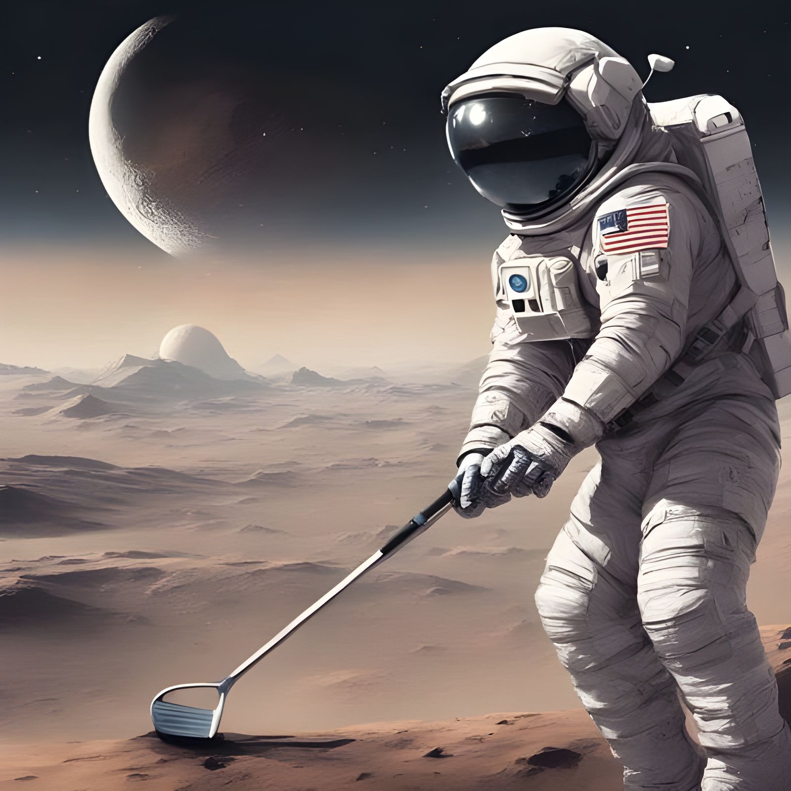 Astronaut Golfing on the Moon, Digital Art
