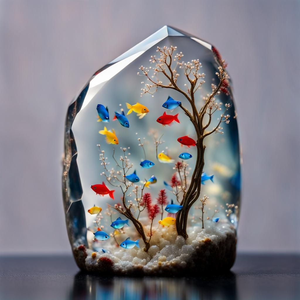 Filigree Nature Scene in Rock Crystal