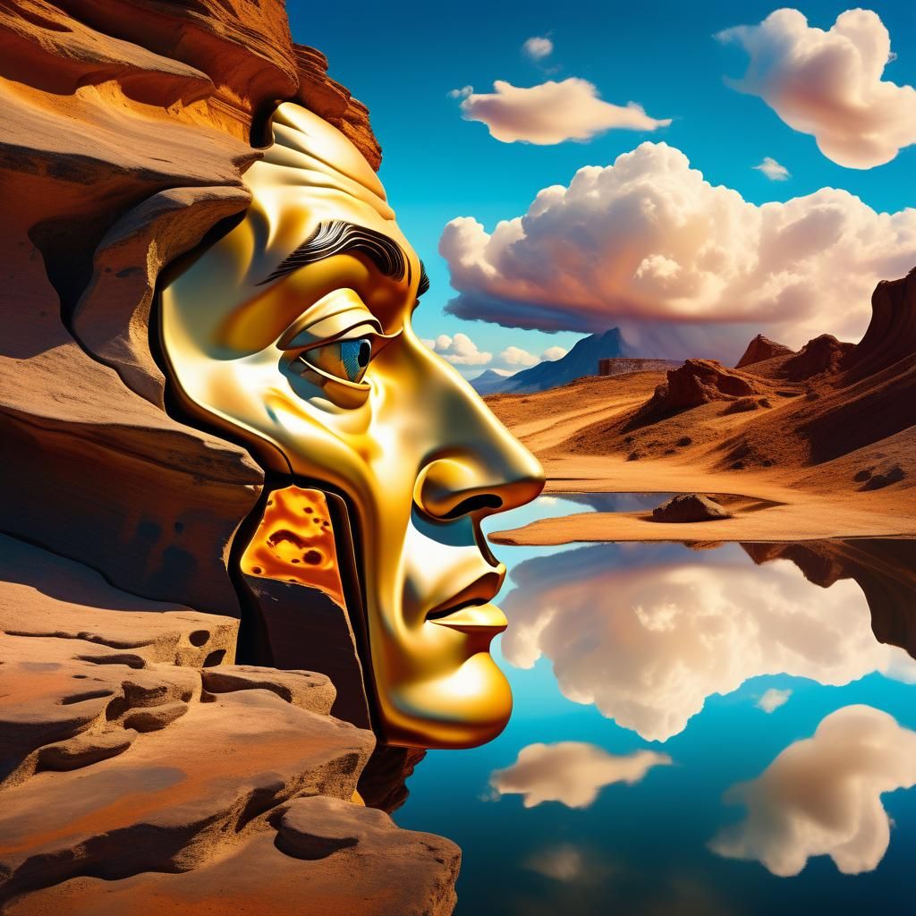 Surreal Face in Rock Formation: A Dreamlike Oil Painting