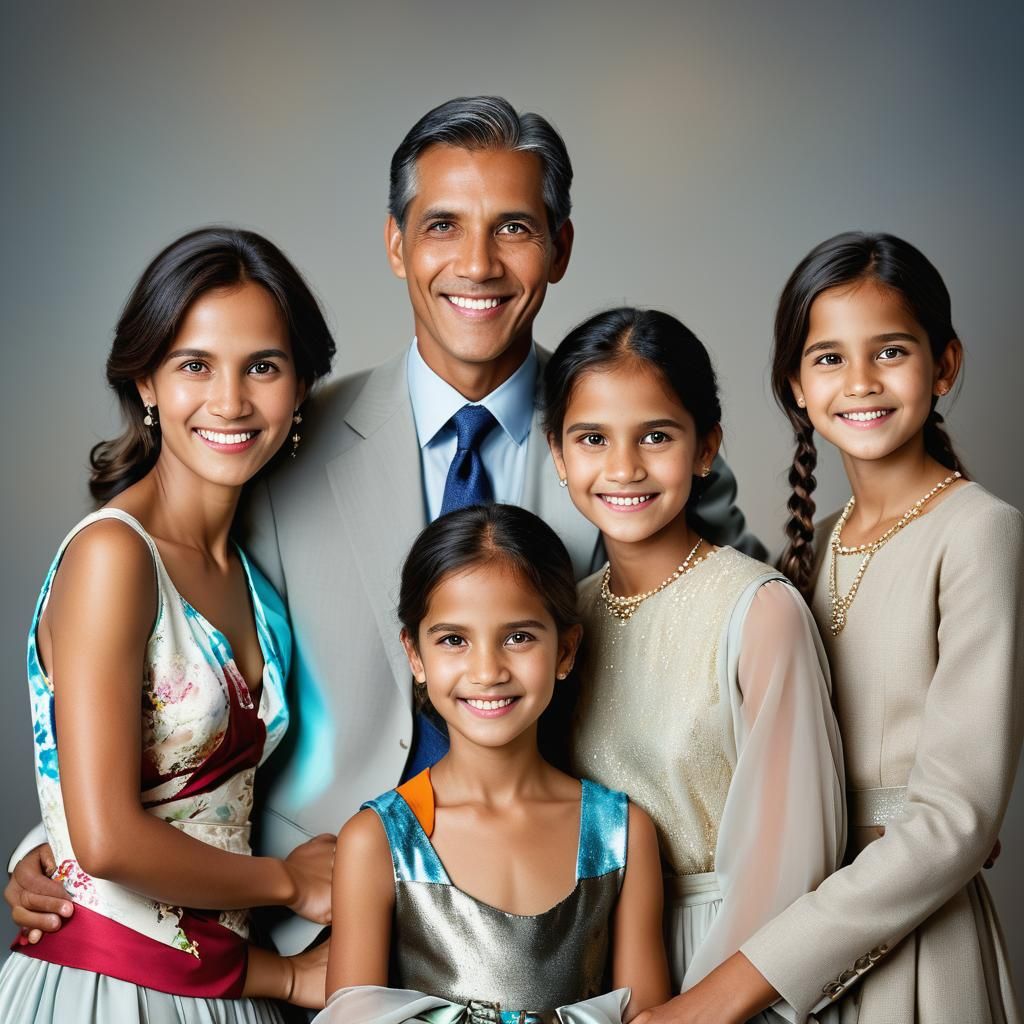 Family Portrait in Studio with Bokeh Lighting