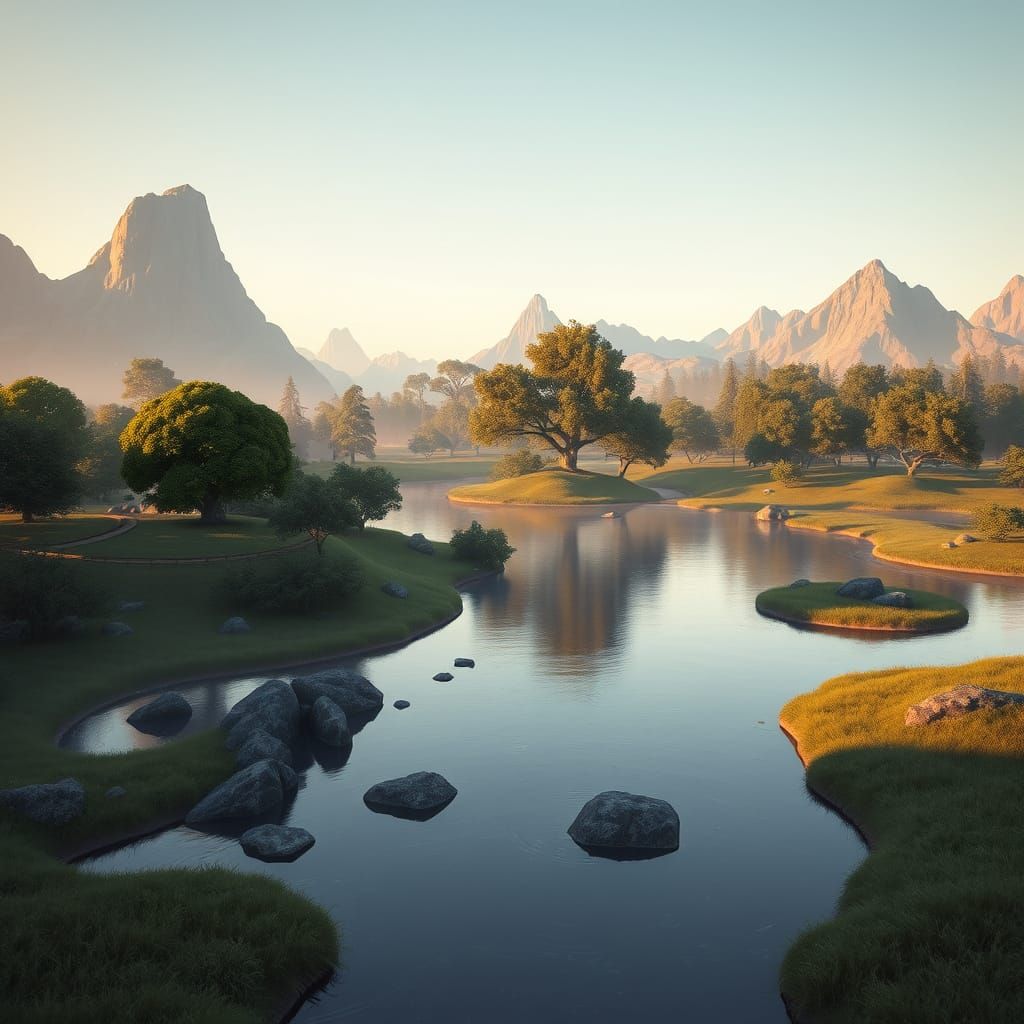 Ethereal Landscape in Cinematic 3D Style