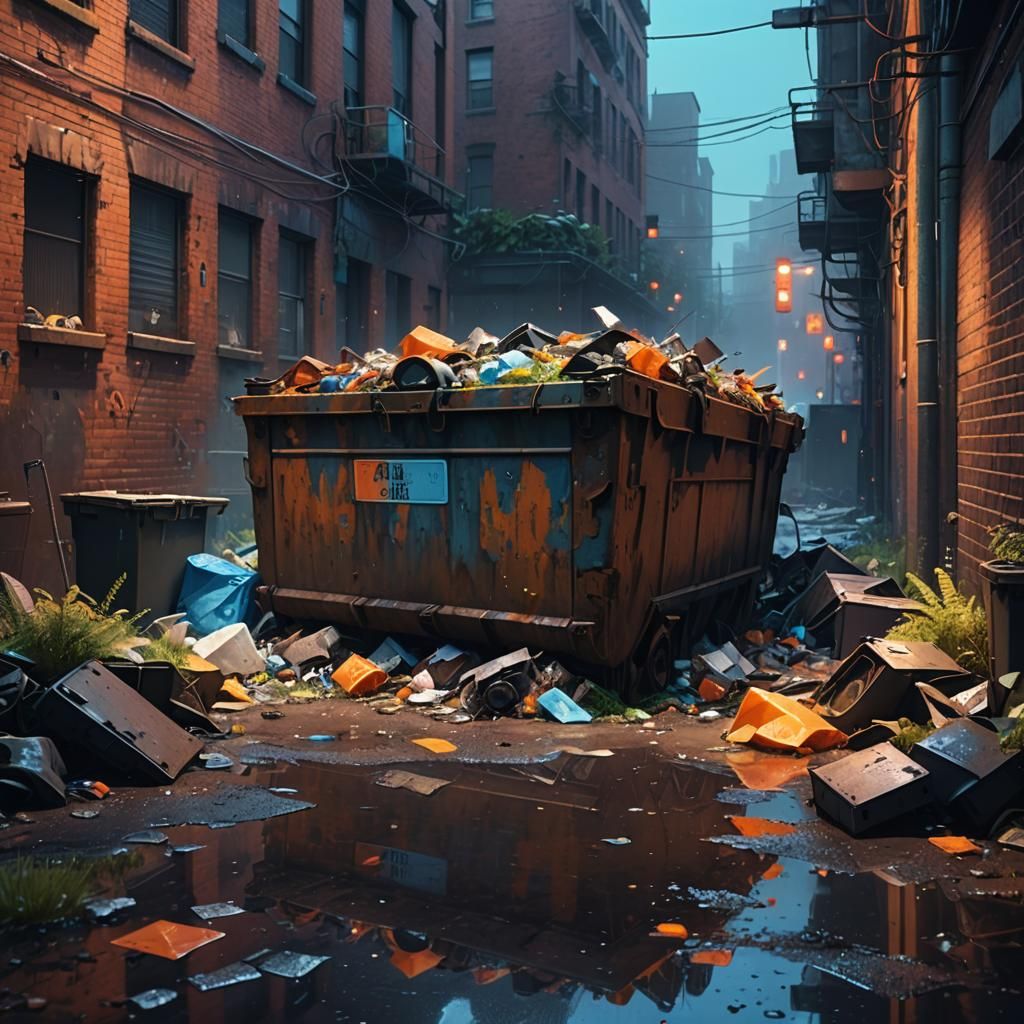 Dystopian Alley Dumpster in Stylized Realism