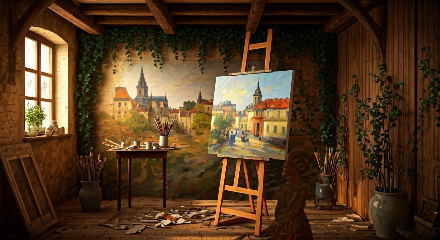 Parisian Artist in Belle Époque Atelier, Impressionist Paint...