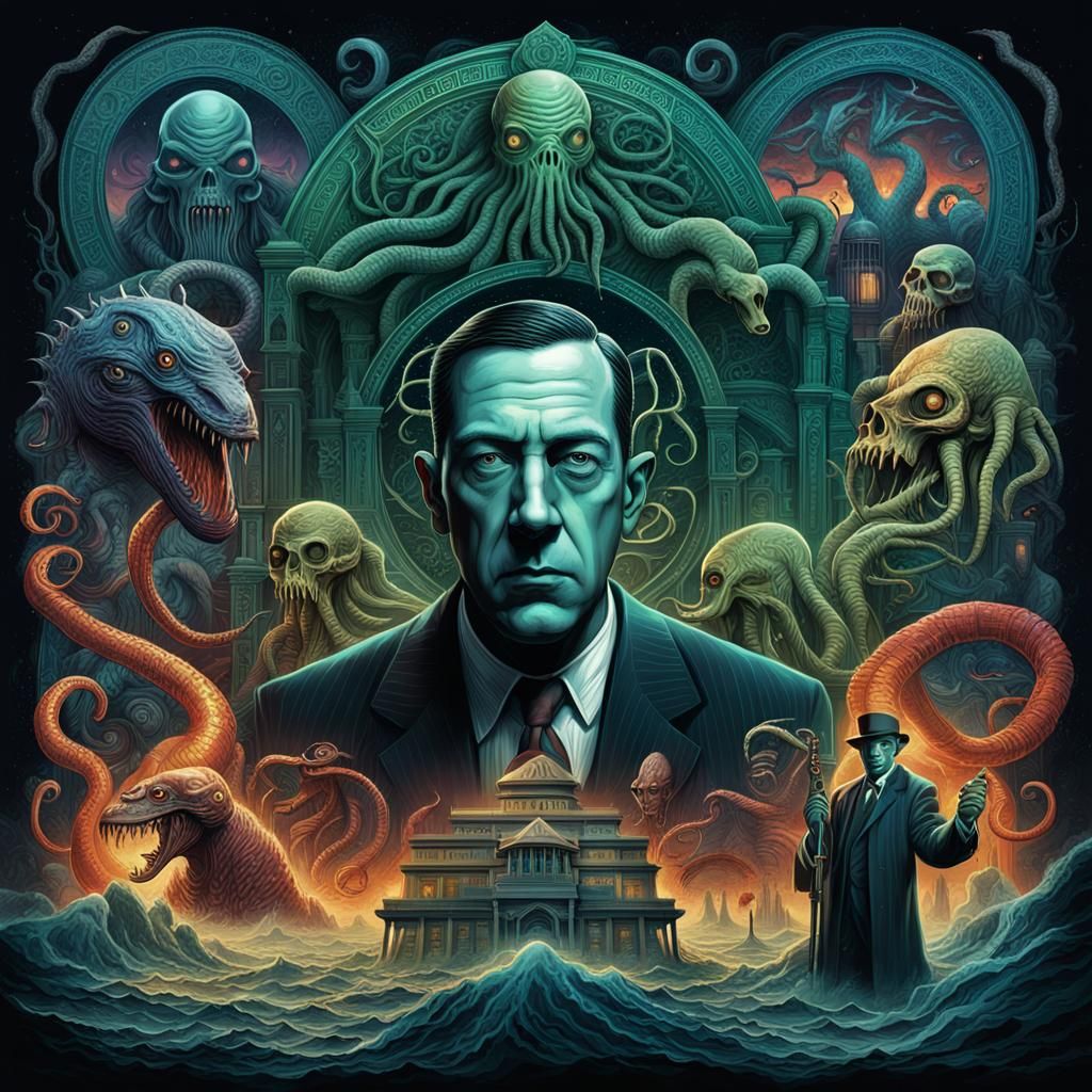 Lovecraftian Collage with Cthulhu Cult Attributes