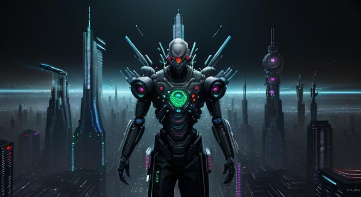 Biopunk Cityscape: Dystopian World of Sentient Machines