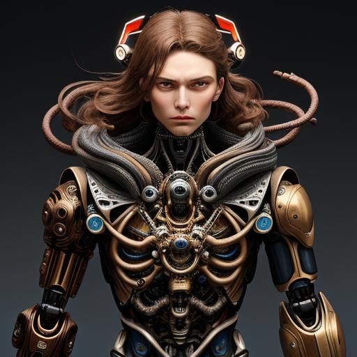 Golden Cyborg Trilobite Recharging: Biomechanical Art