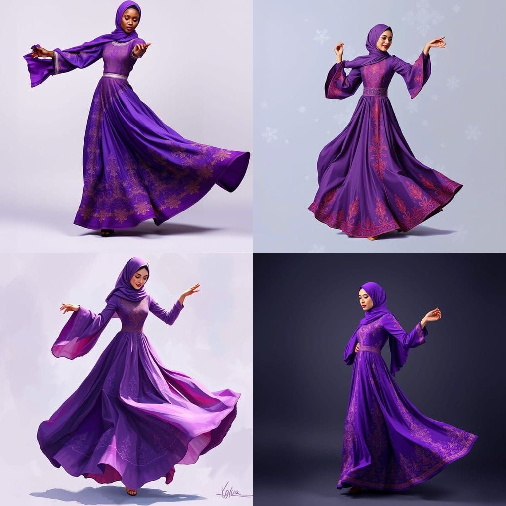 Woman in Purple Dress Dancing with Hijab