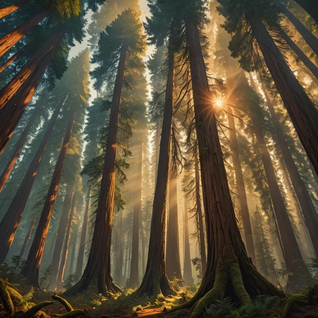 Towering Redwoods in Ancient Forest: Cinematic Splash Art