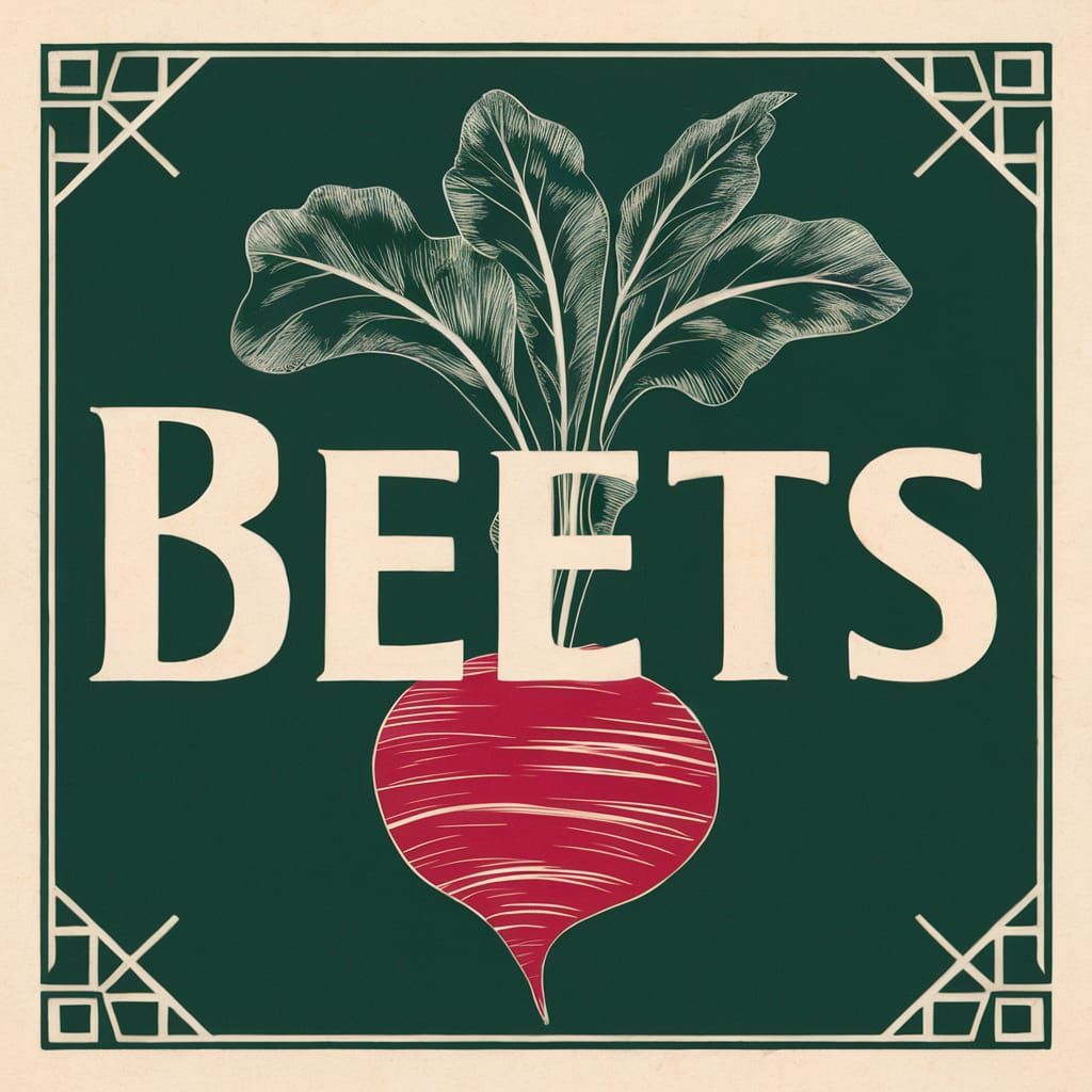 Beets in Art Deco Linocut Woodcut Typography