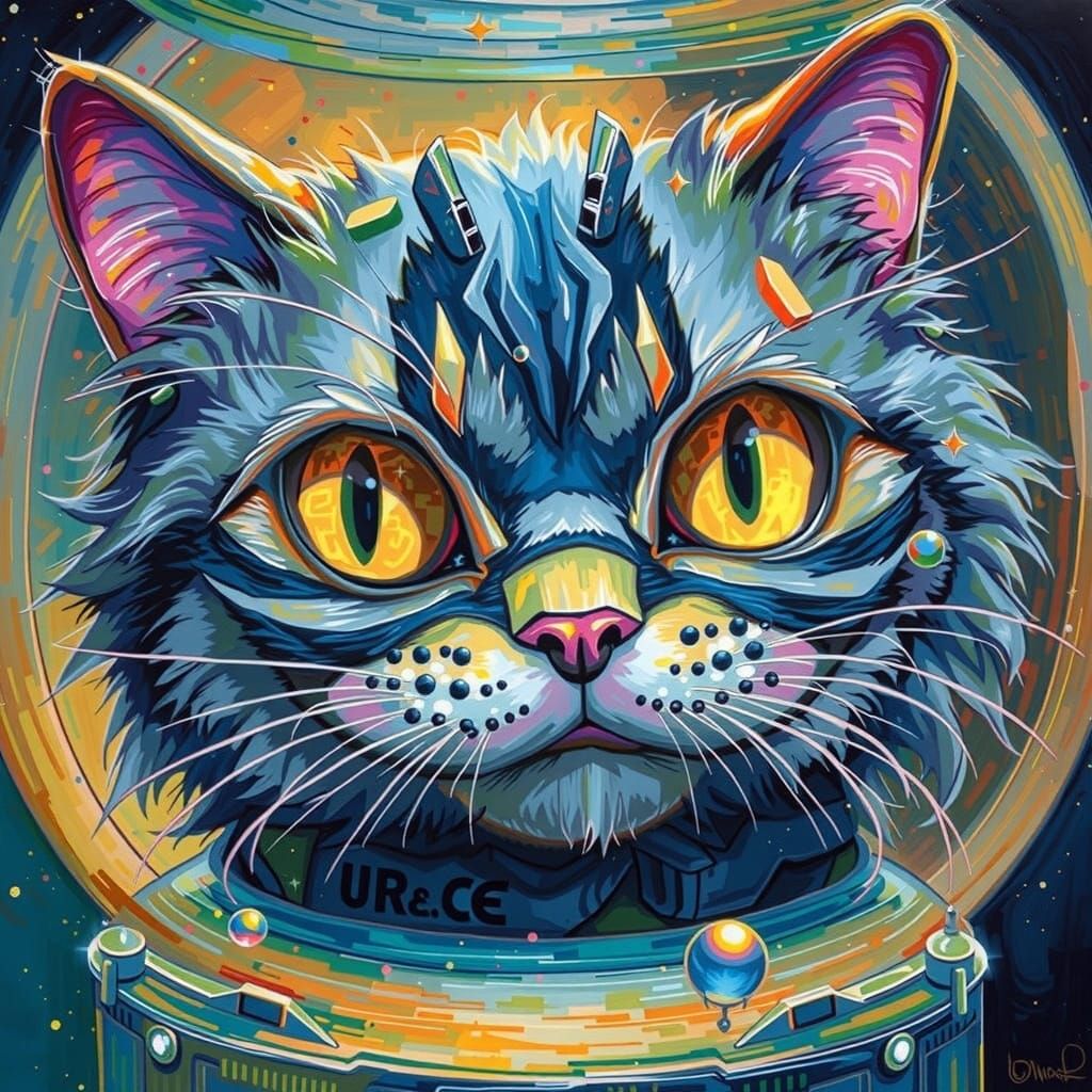 Cosmic Feline Explorer in Neon-Lit Space Odyssey