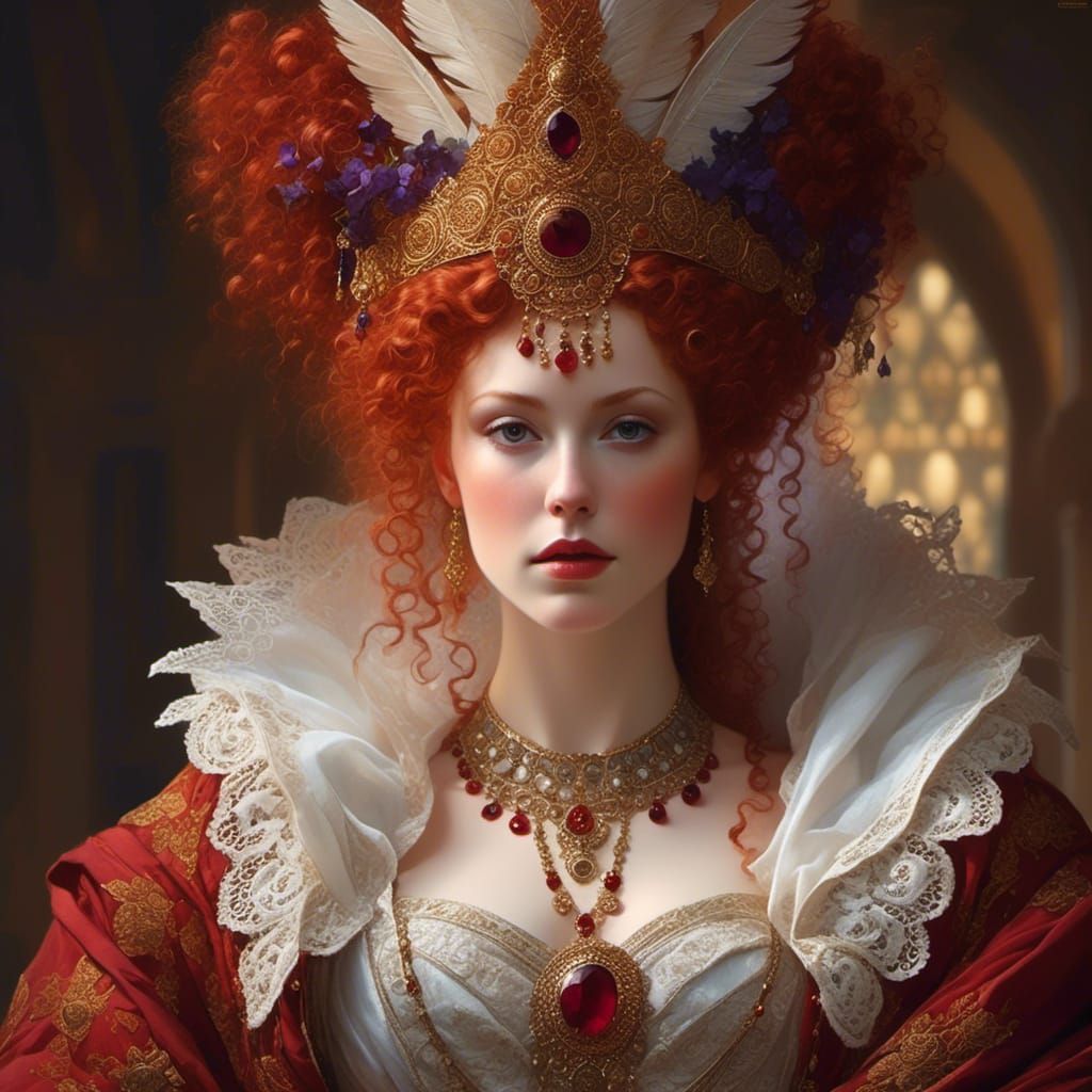 Red-Haired Goddess Portrait with Dramatic Lighting
