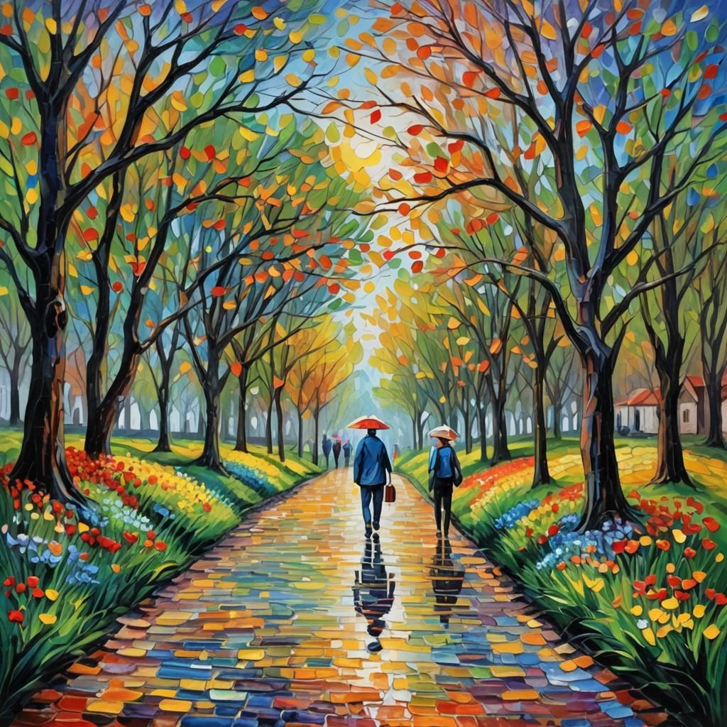 Colorful Neo-Impressionist Painting of Travel and Scenery