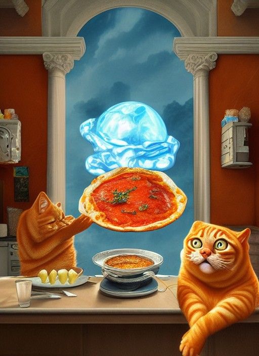 Garfield Lasagna Passion: Detailed Cosmic Illustration