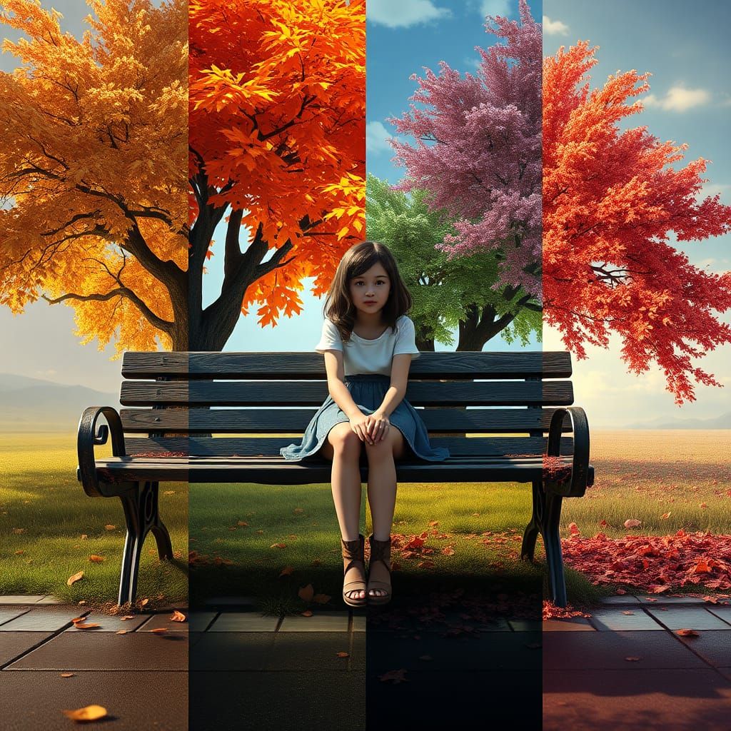 Girl in Four Seasons Fantasy Concept Art