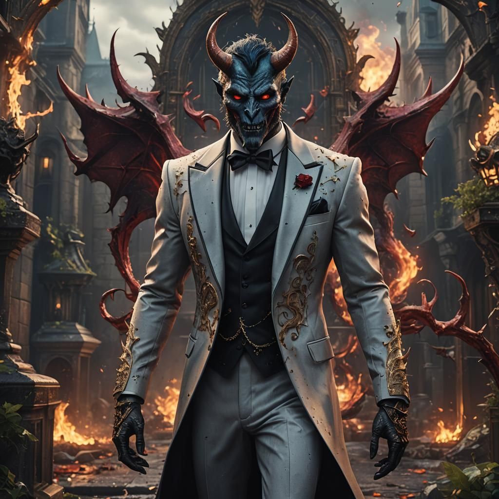 Handsome Demon in Tuxedo: Detailed Matte Painting
