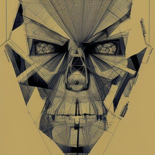 Geometrically Fractured Skull Blueprint in Epic Style