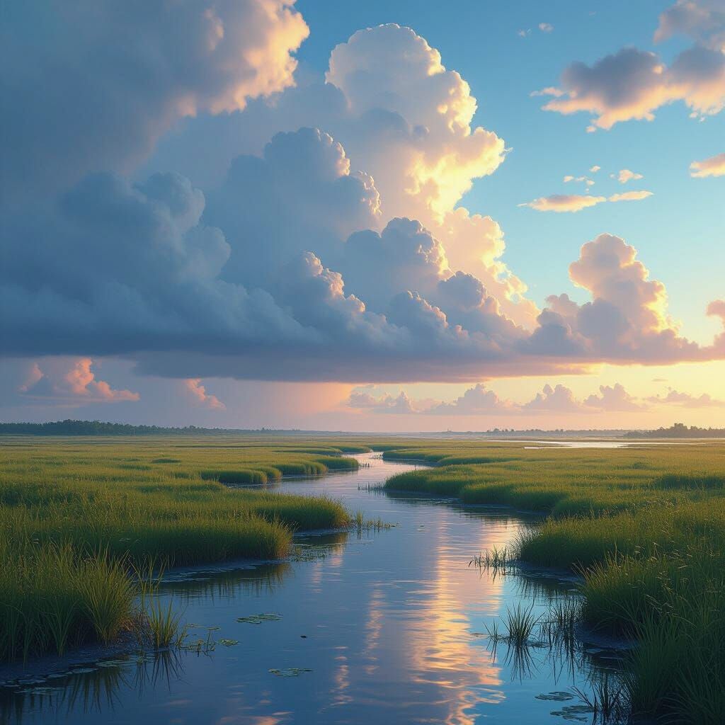 Marshy Lowlands with Tidal Creek, Matte Painting