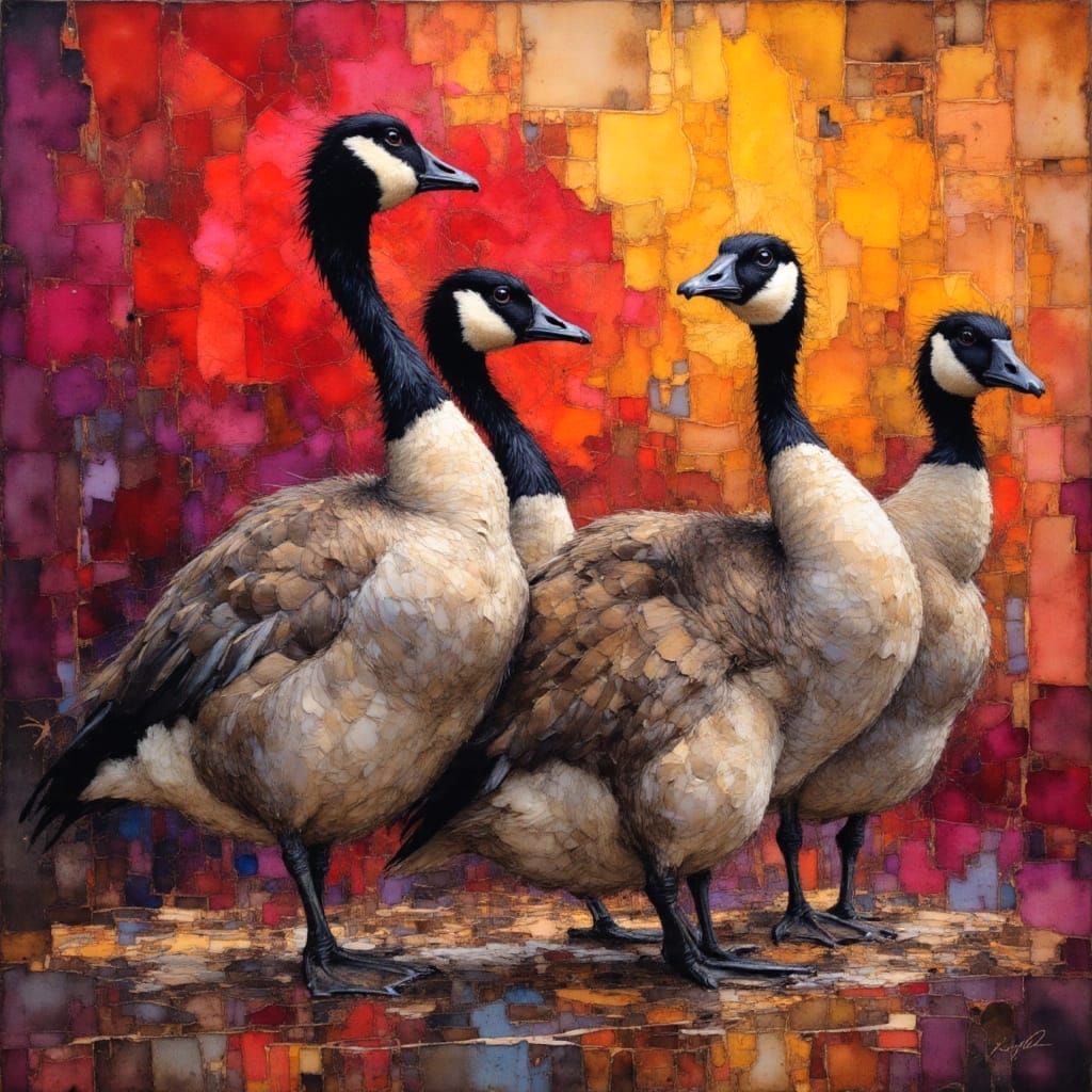 Playful Geese in Neurographic Charcoal Art