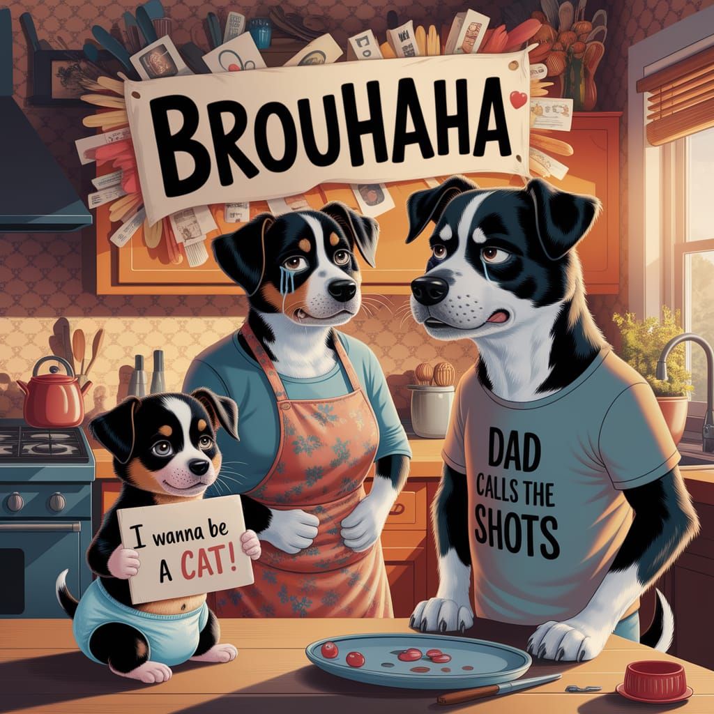 Humorous Puppy Brouhaha in Cartoon Style