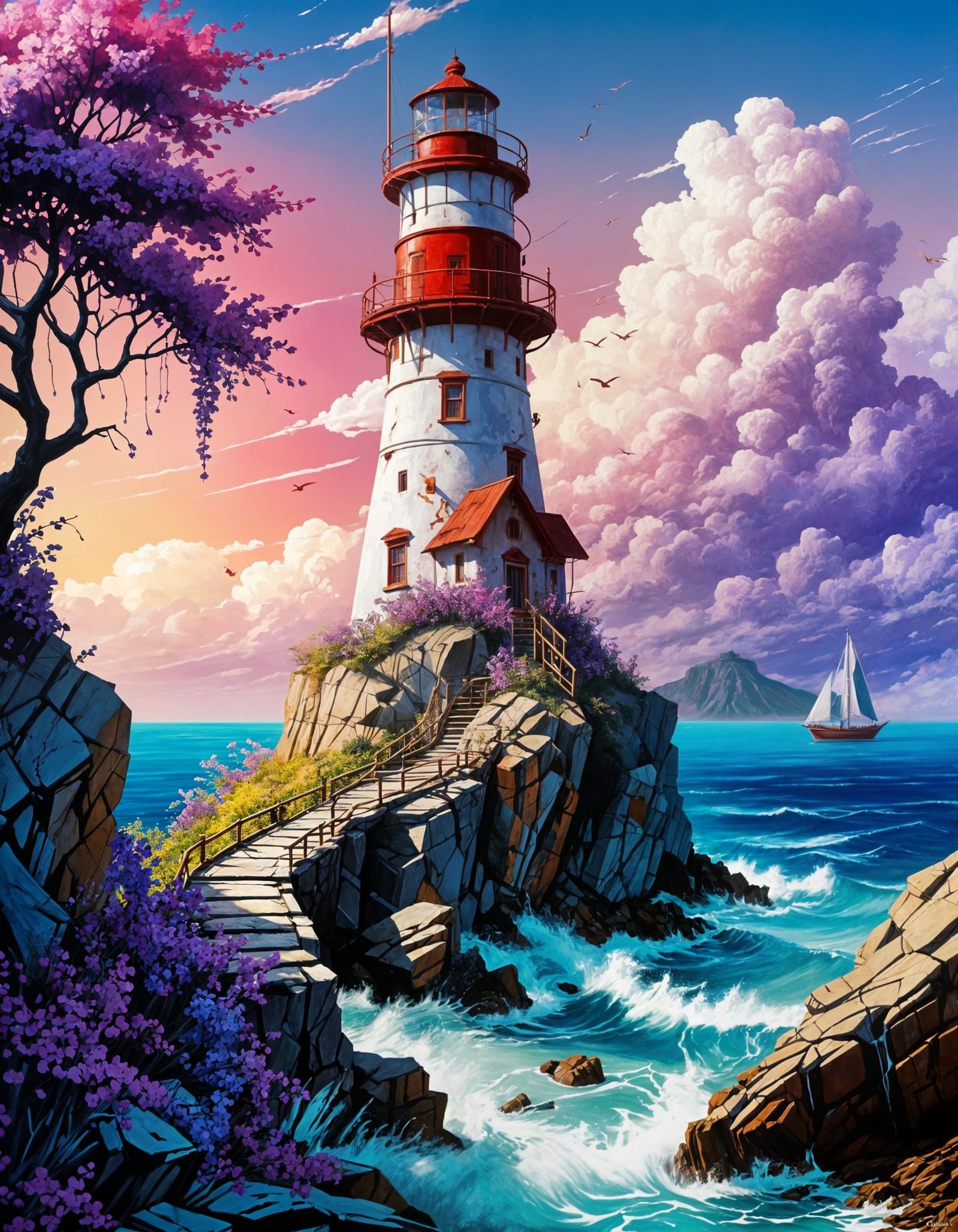 Enchanted Lighthouse in Whimsical Color