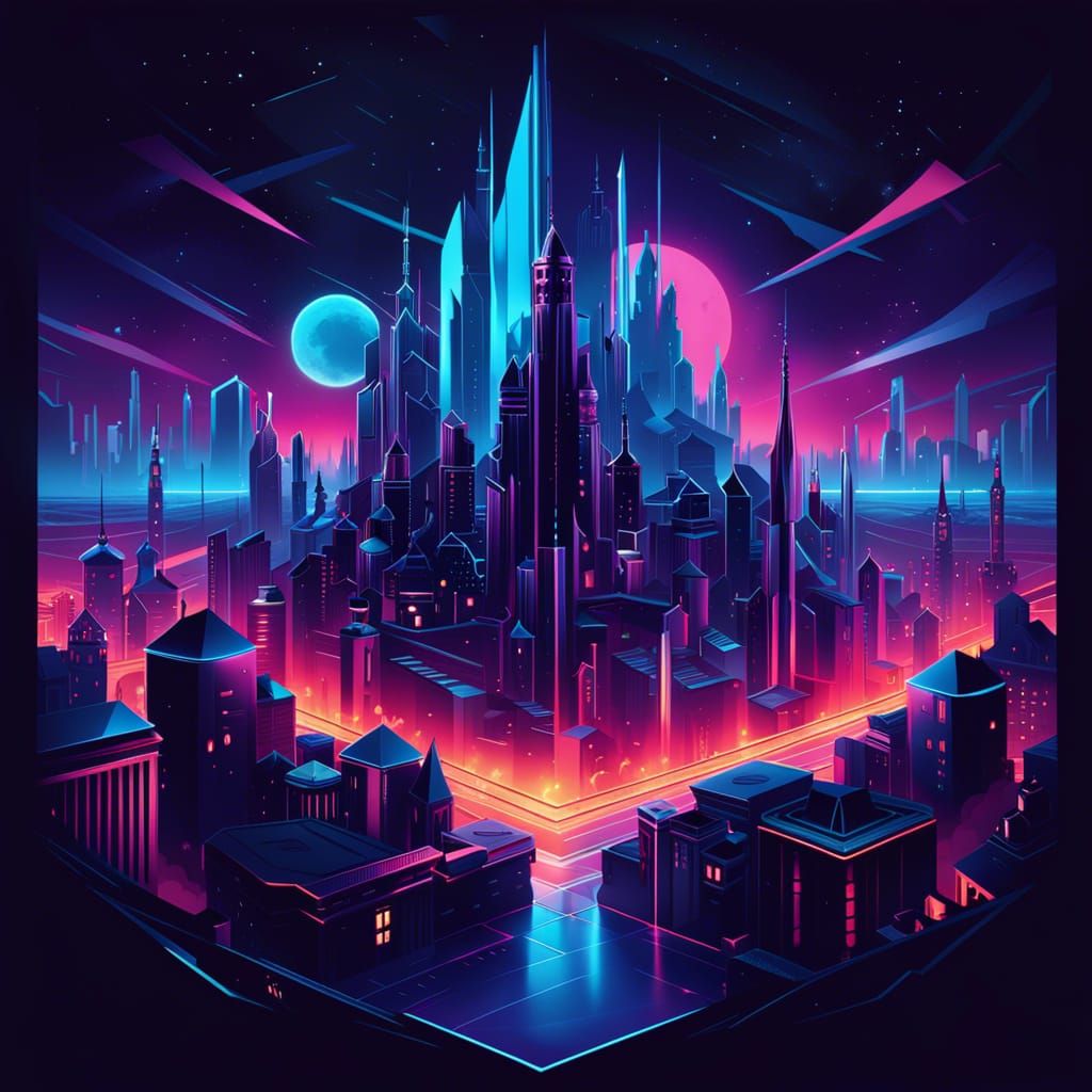 Abstract Polygon Night City in Vector Art Style