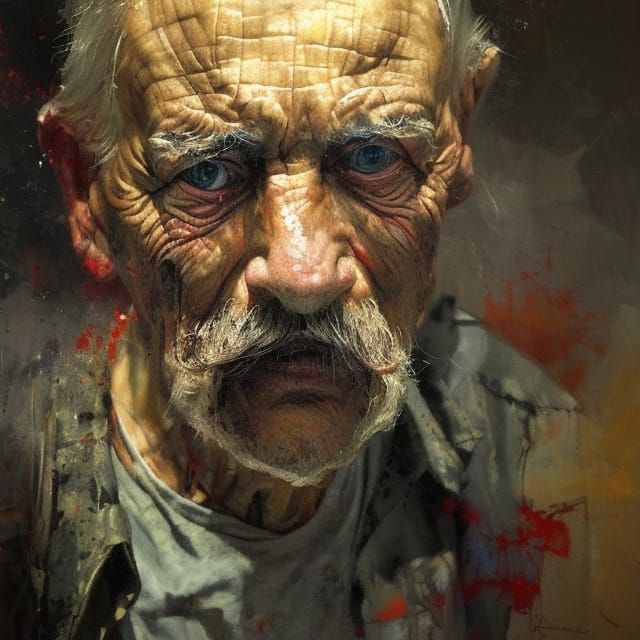 Detailed Portrait of Elderly Man with Large Mustache