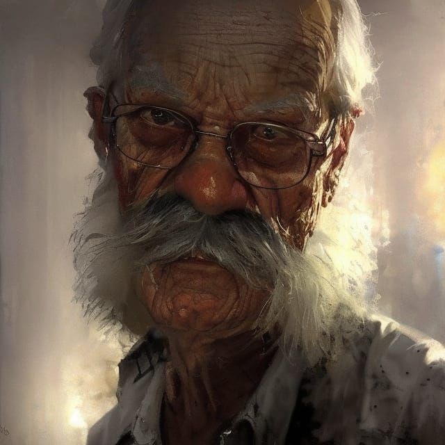 Detailed Portrait of Elderly Man with Mustache