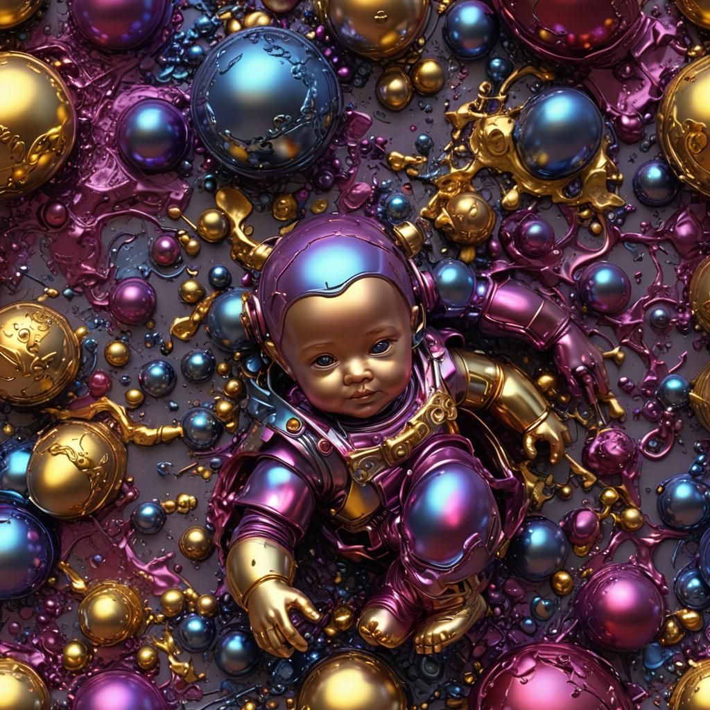 Metallic Baby Robot in 3D with Intricate Details