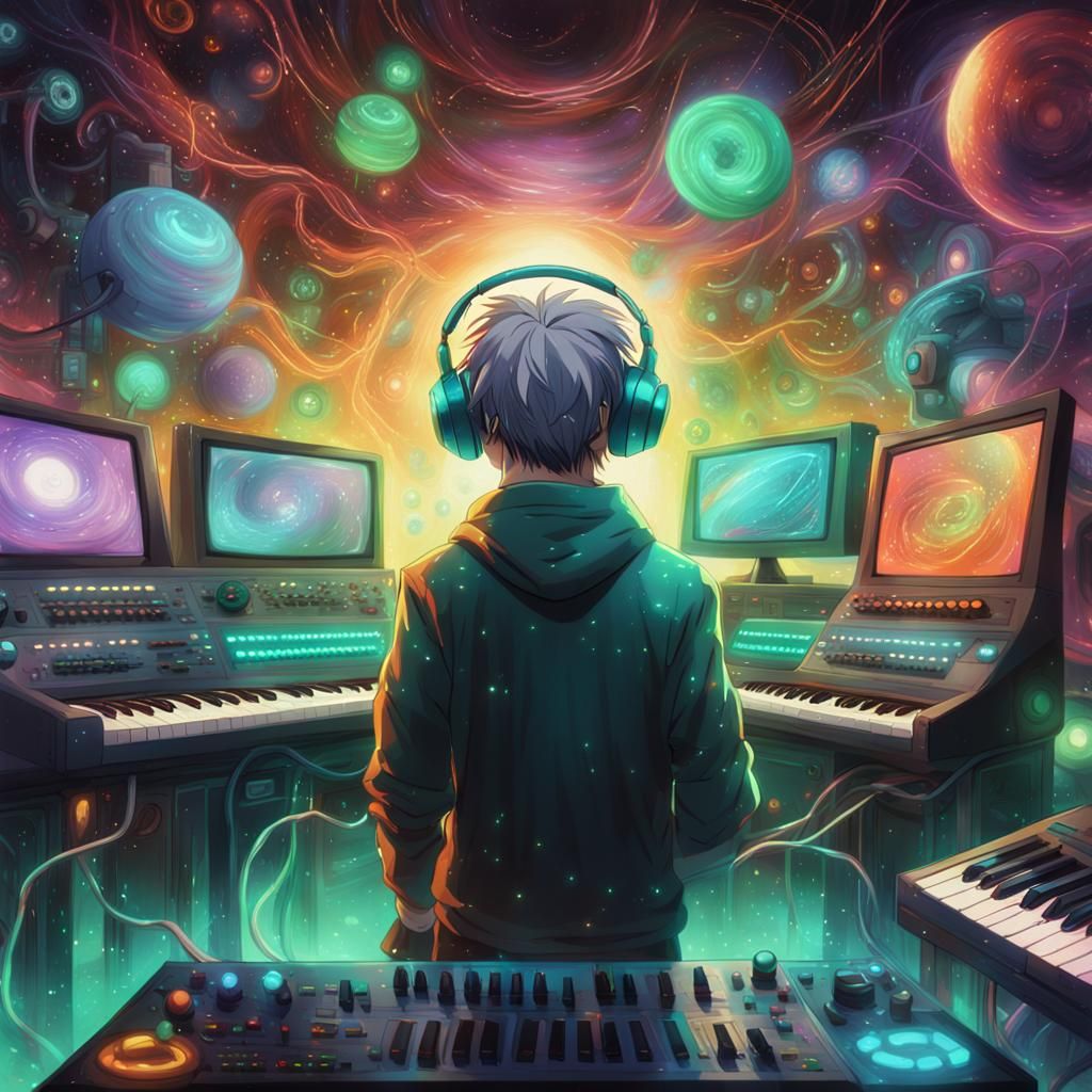 Anime Sound Wizard in a Cyberpunk Soundscape