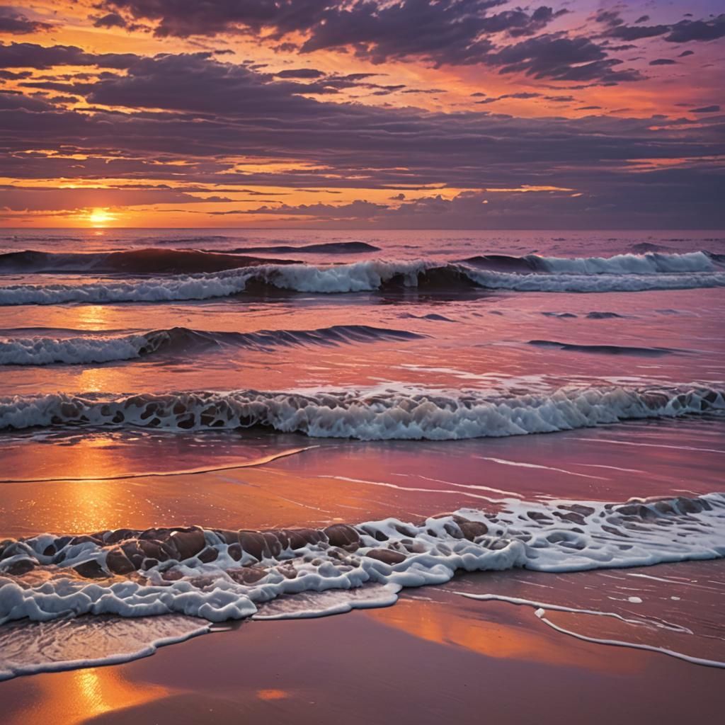 Tropical Beach Sunset Photo with Vibrant Sky