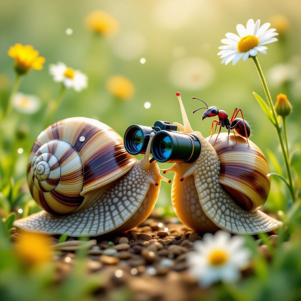 A curious snail, but fun and cute.