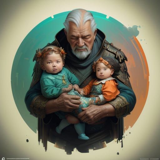 Loving Grandparent and Grandchild Portrait in Dynamic Lighti...