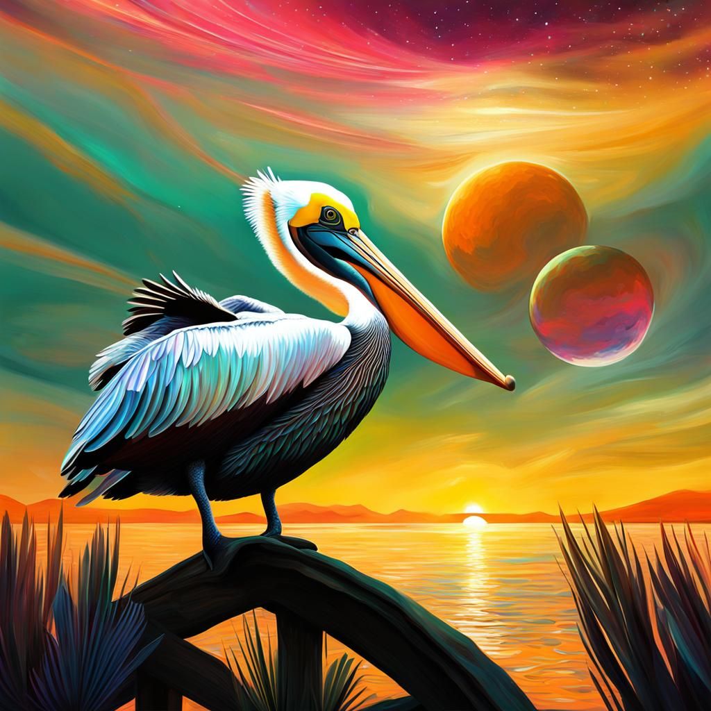 Expressionist Pelican in Cosmic Futurism Style
