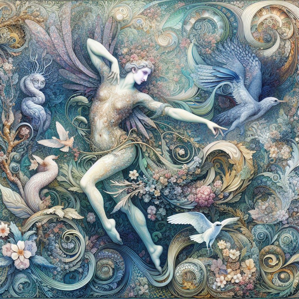 Ethereal Goddess of Folklore in Dreamlike Collage