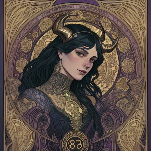 Depiction of the dragon in human form. Art Nouveau. Lithe an...