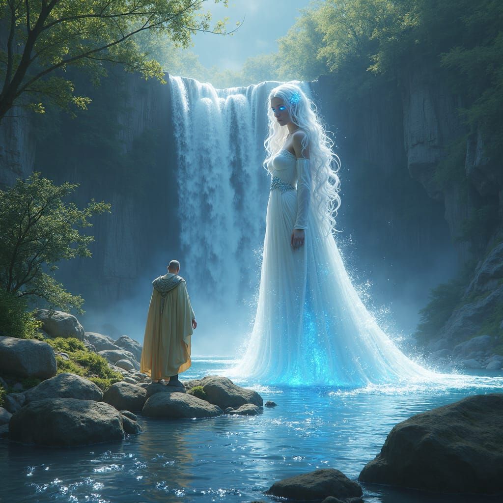 Water Elemental Rises from Stream in Mystical Animation Styl...