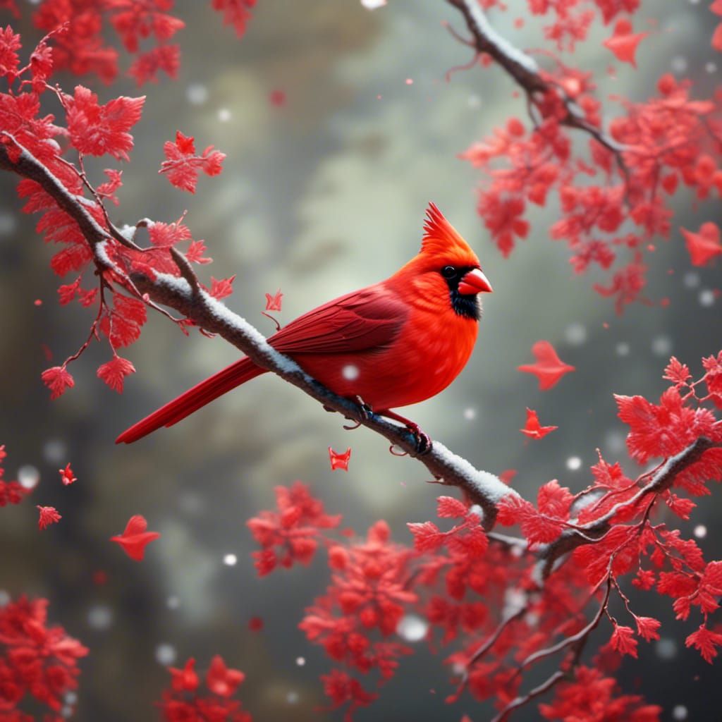 Friendly Red Cardinal in Glass Art Style