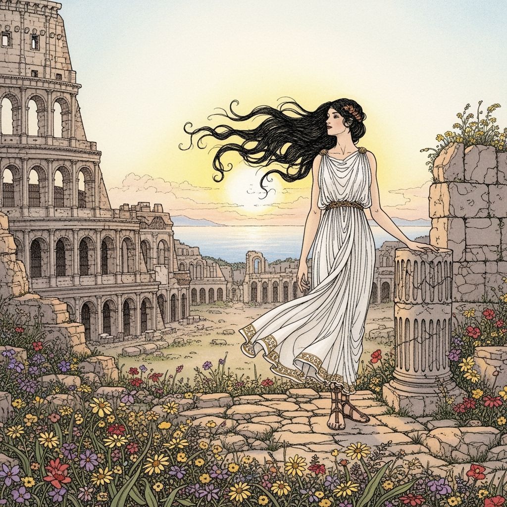 Woman in White Chiton at Colosseum Ruins