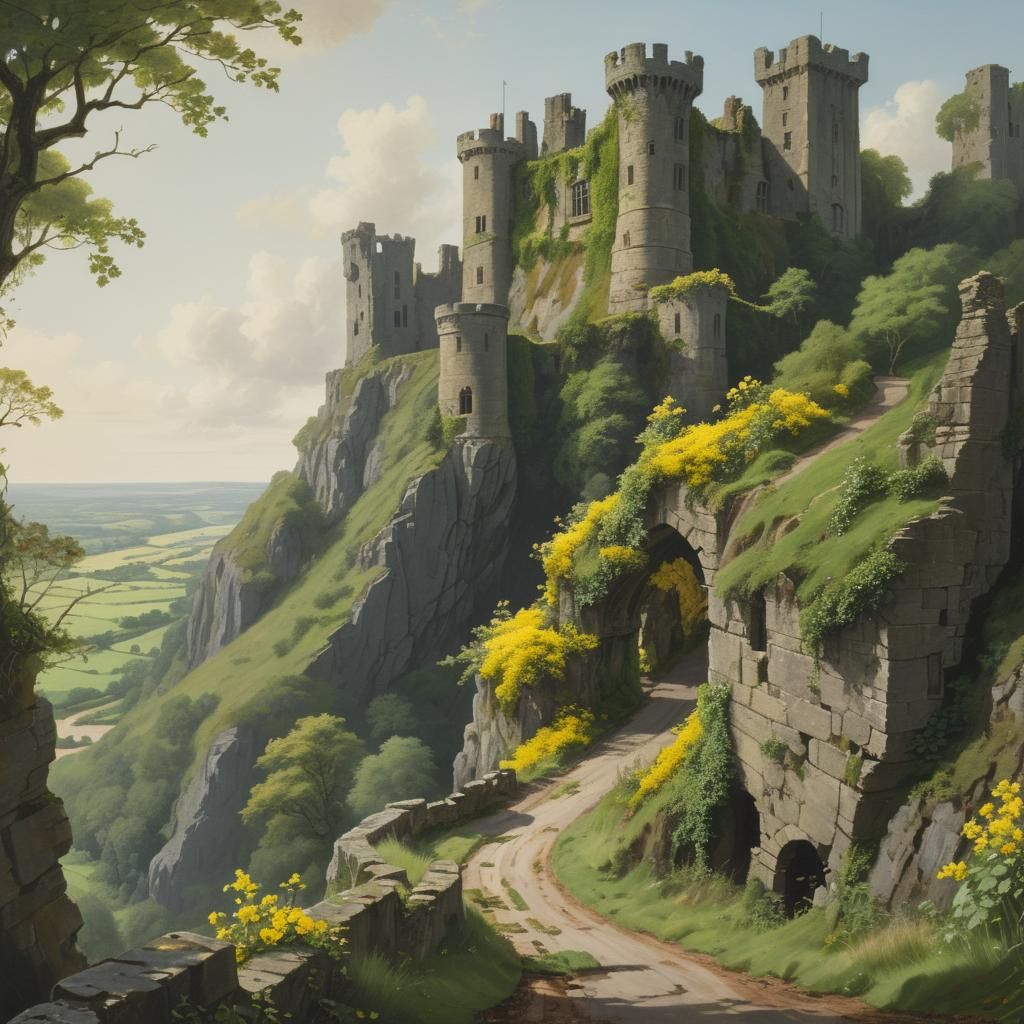 Castle on Cliff in Gainsborough Style