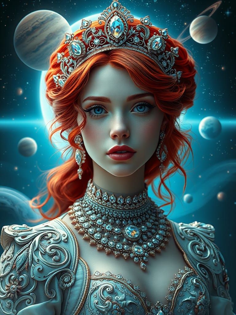 Ethereal Woman with Baroque Jewelry in Cyberpunk Art