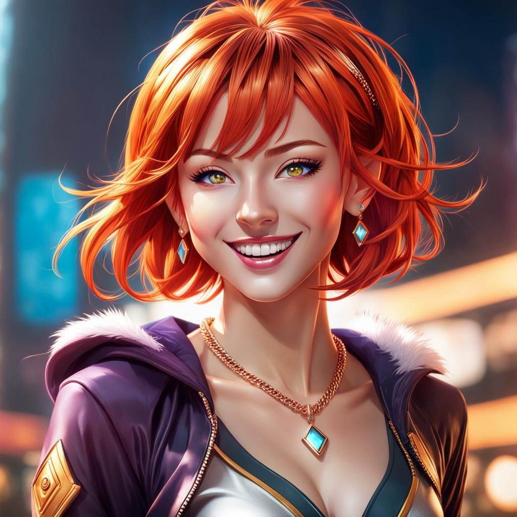 Smiling Elf Portrait in Art Nouveau Style