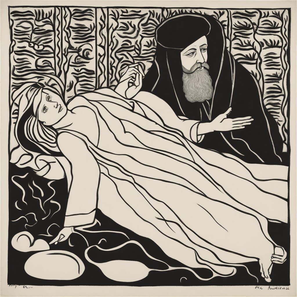 Silent Figure Underwater Inspired by Matisse and Holbein