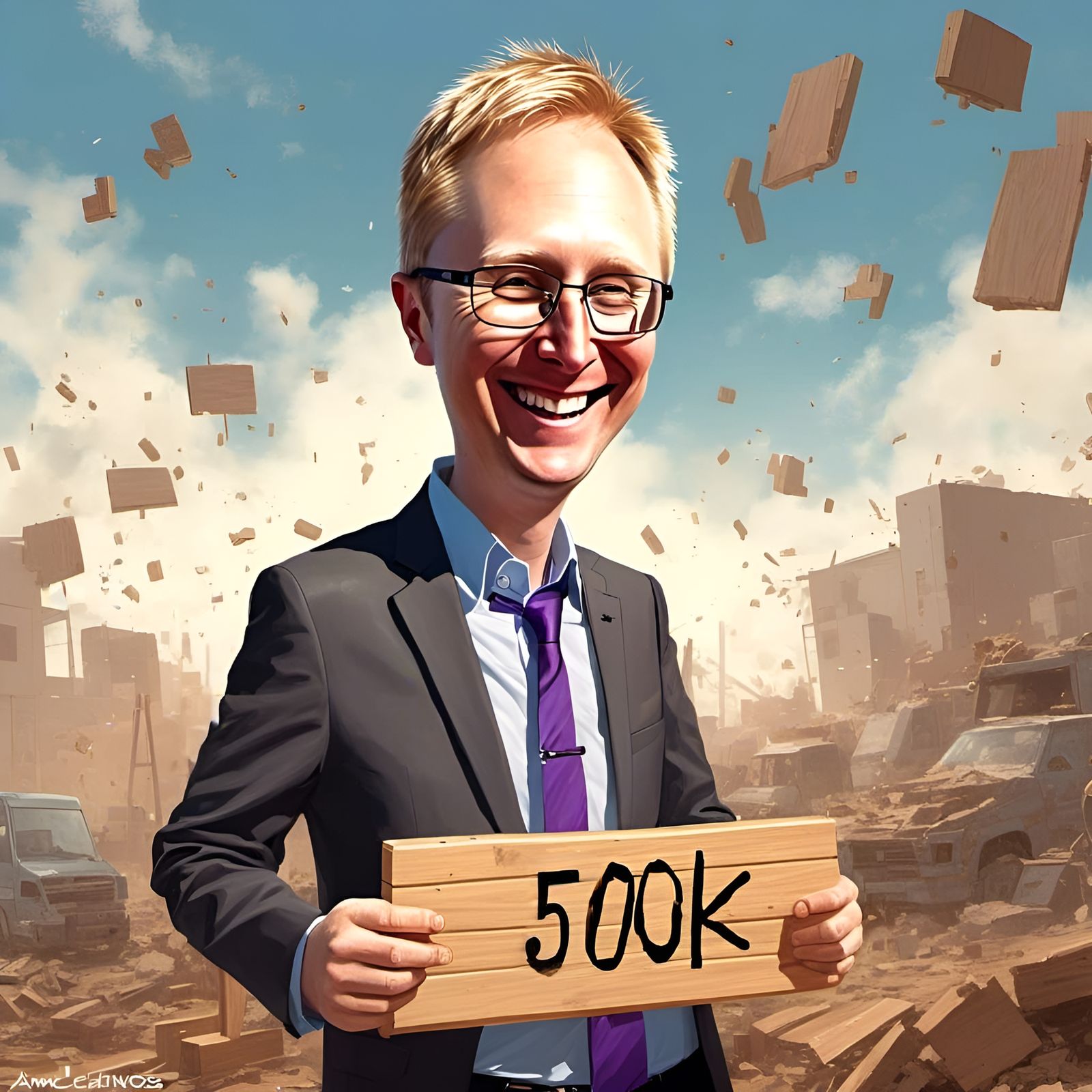 Happy Person in Suit Thanks 500K, Digital Illustration