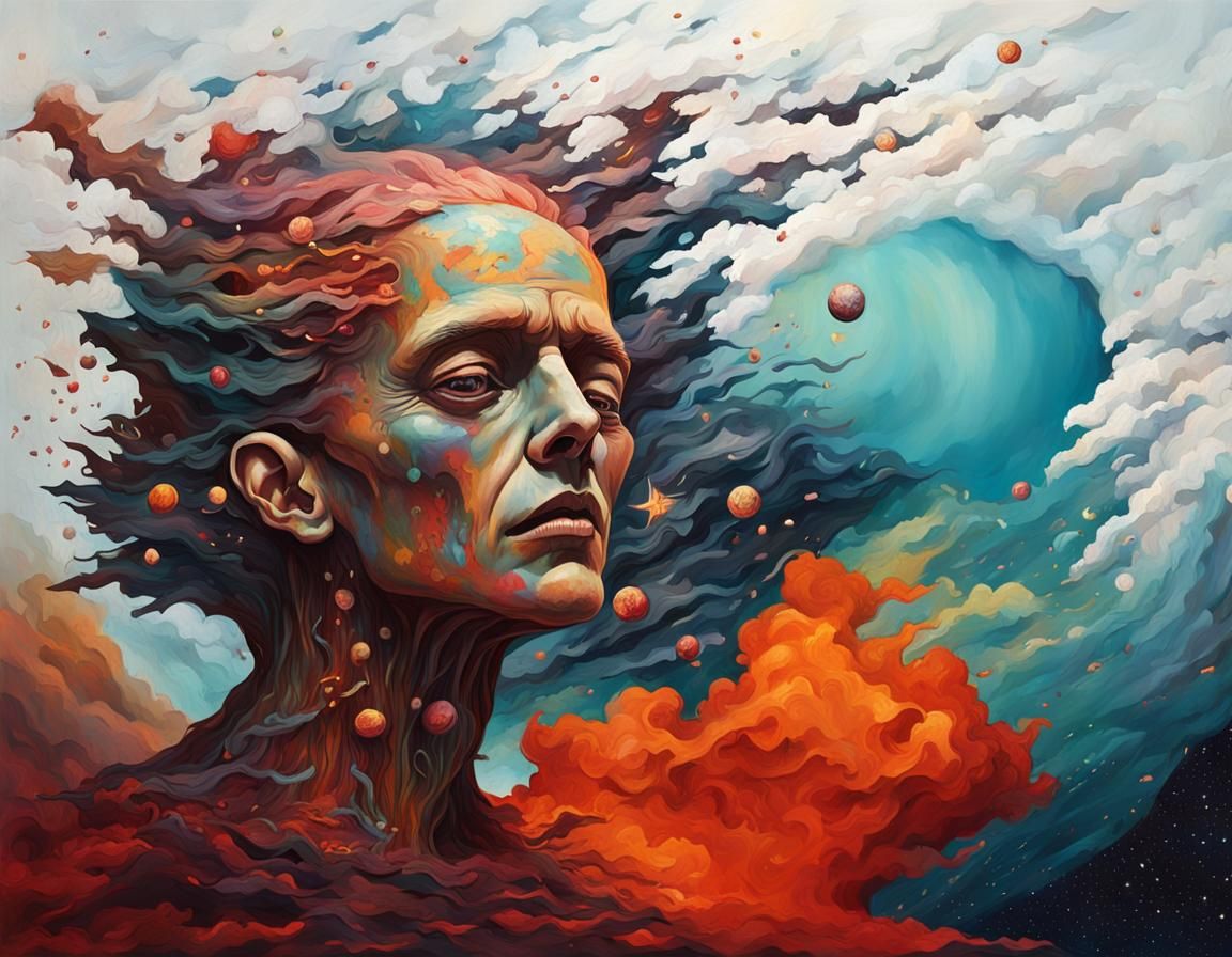 Dramatic Apotheosis: Stars Devour an Aging Figure