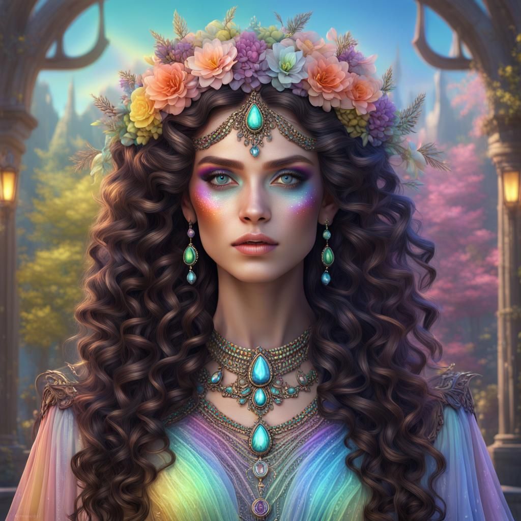 Spring Witch in Pastel Rainbow Colors