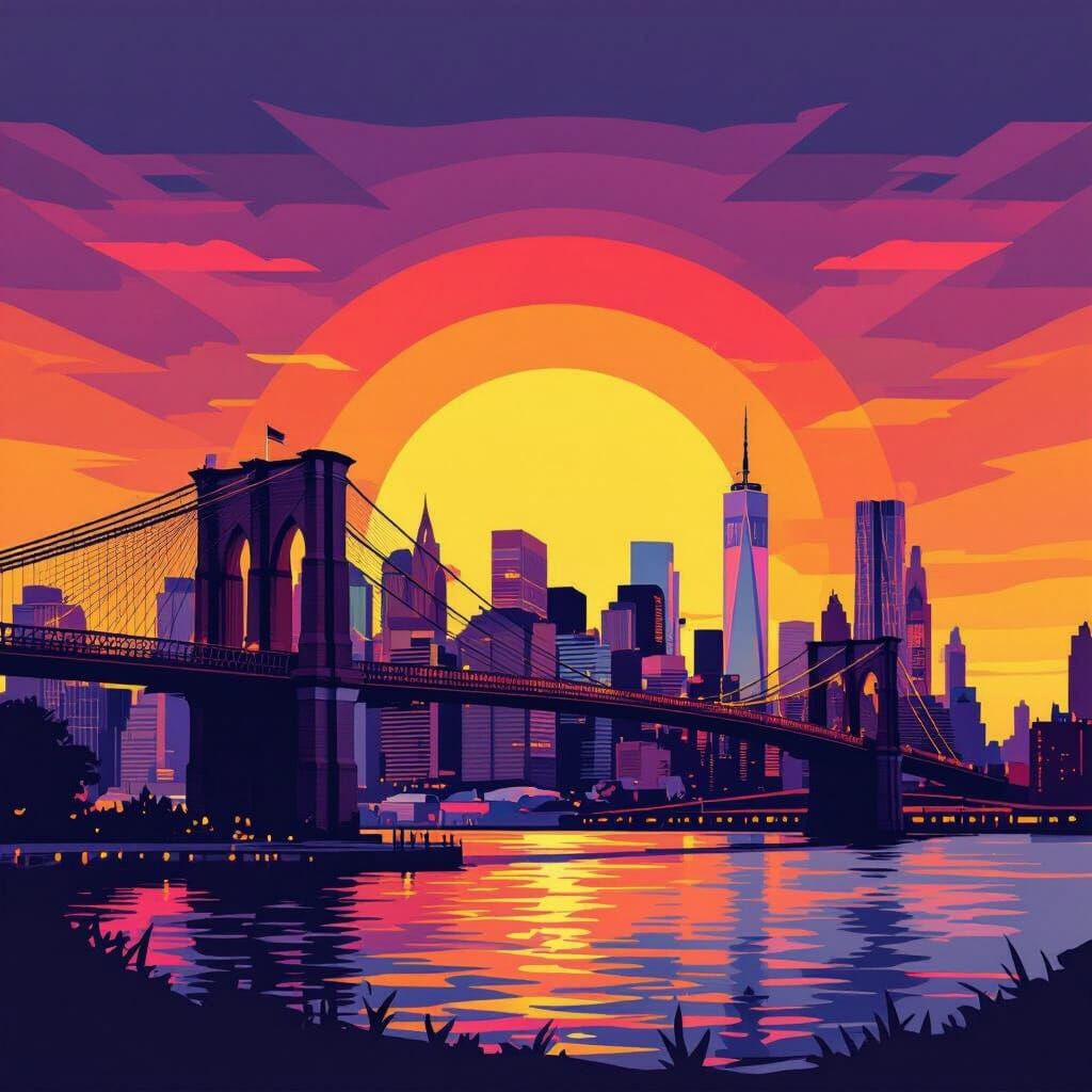 Brooklyn Bridge Sunset WPAP Style Landscape