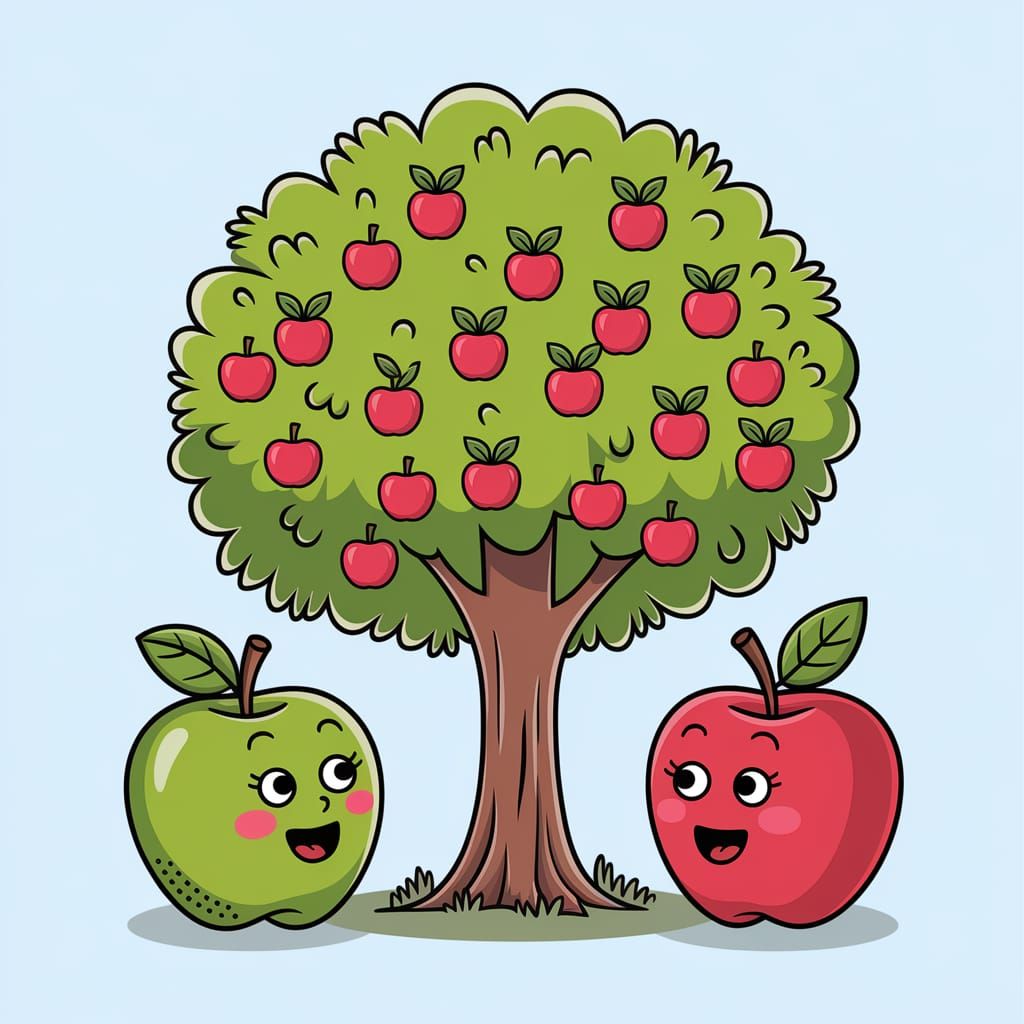 Apple Tree and Apple Converse in Whimsical Scene