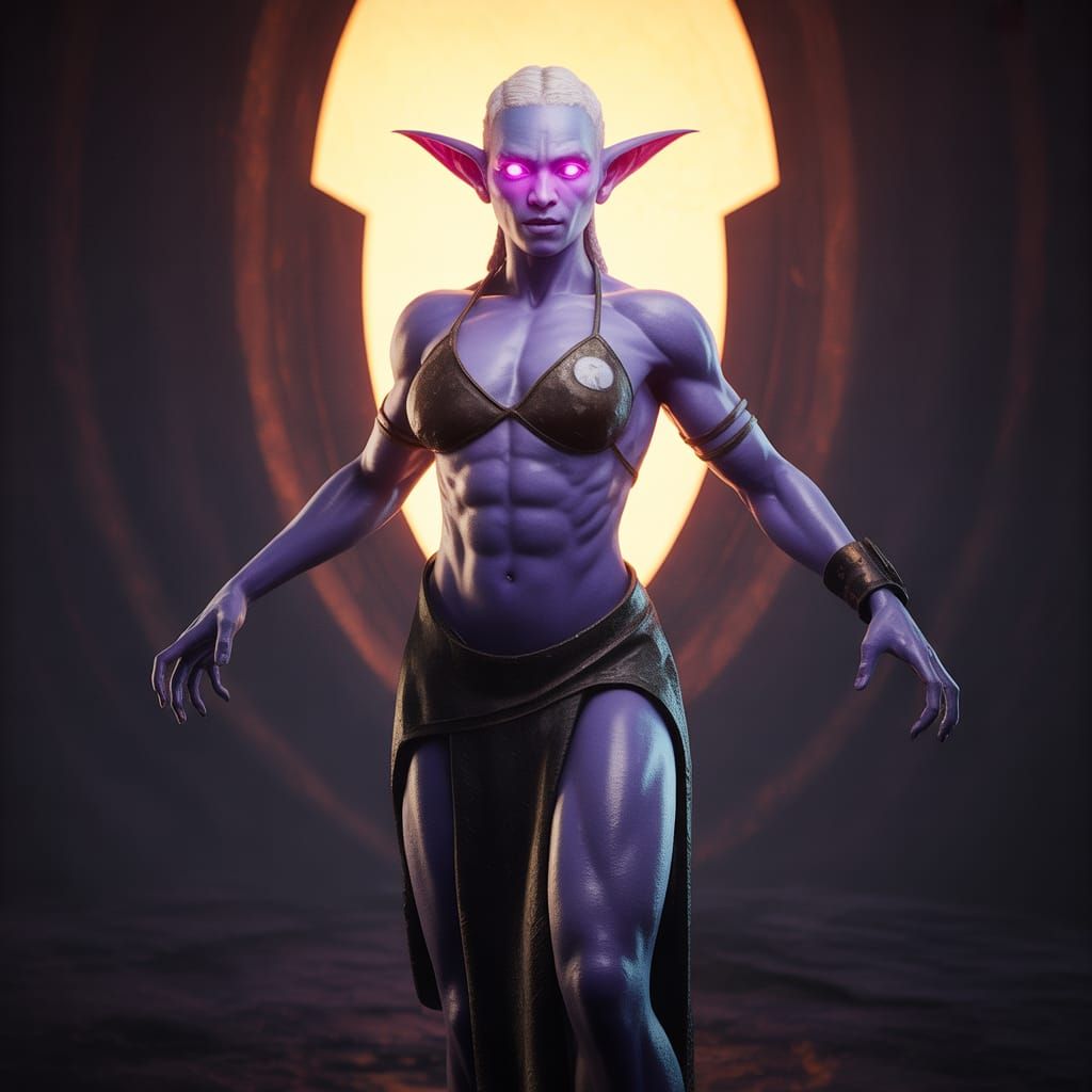 Dark Fantasy Drow Warrior in Dynamic Lighting