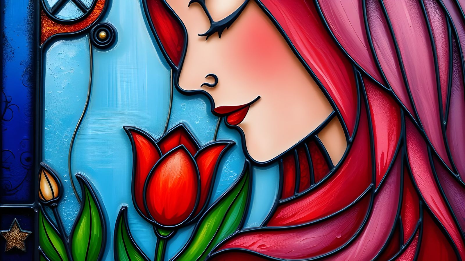 Gouache Stained Glass Masterpiece with Vibrant Flora